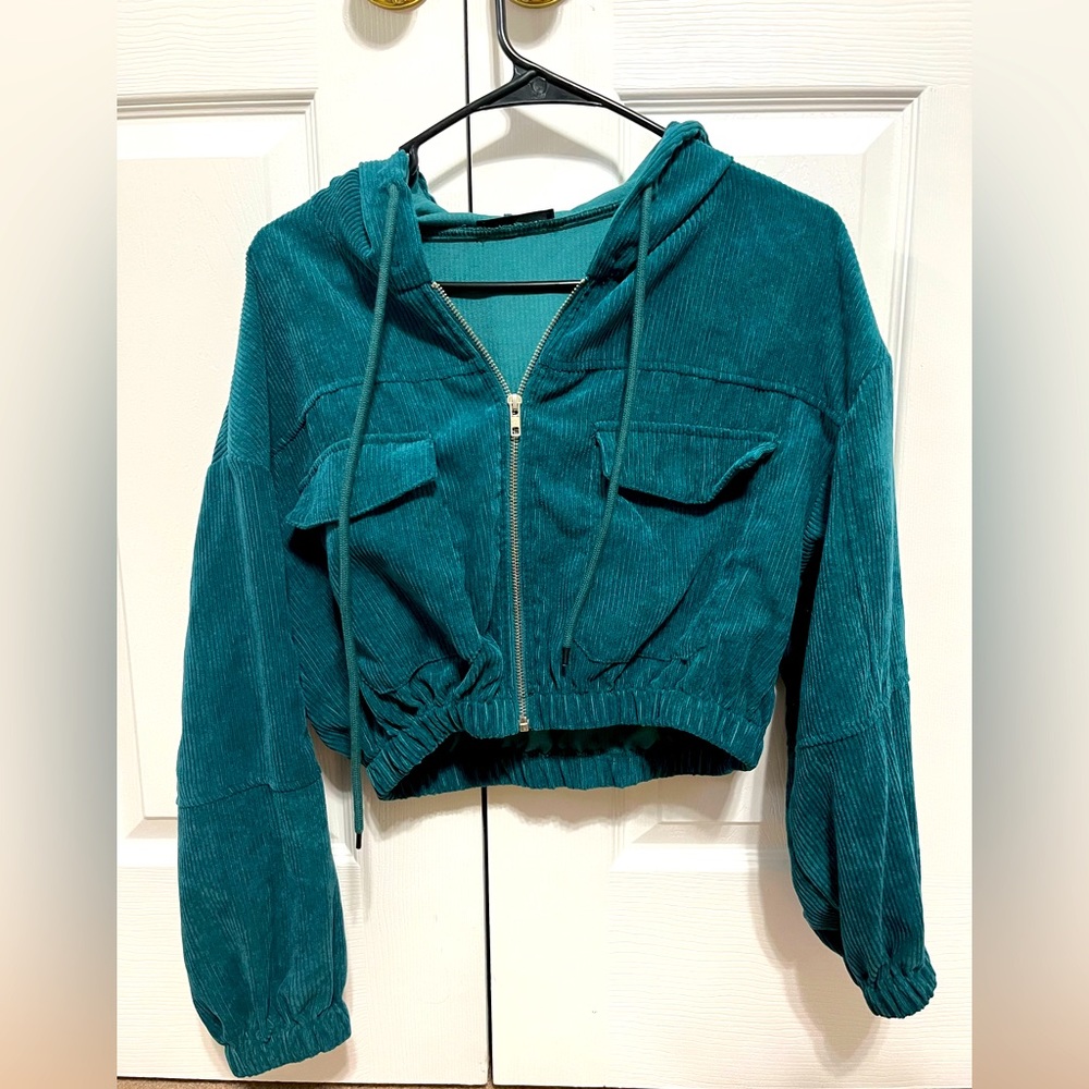 Cropped corduroy teal jacket